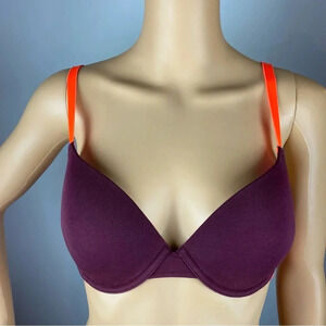 Victoria's Secret PINK 34D Wear Everywhere Demi Bra Burgundy Orange Wired Padded